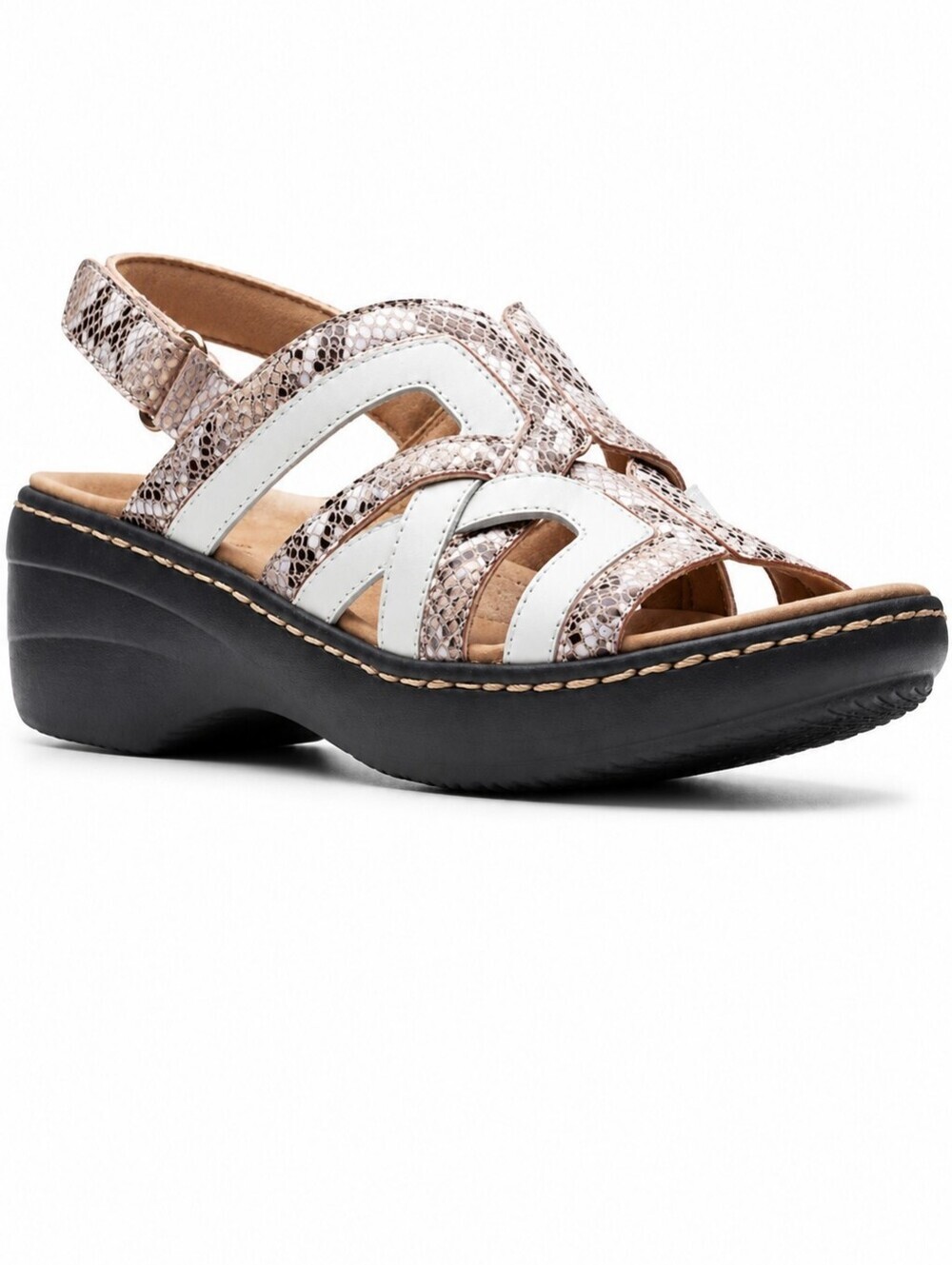 Clarks Merliah Snake Print Wedge Sandals Size 7 Ultimate Comfort Collection